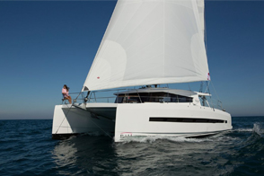 Catana sailing catamaran under sail at sea